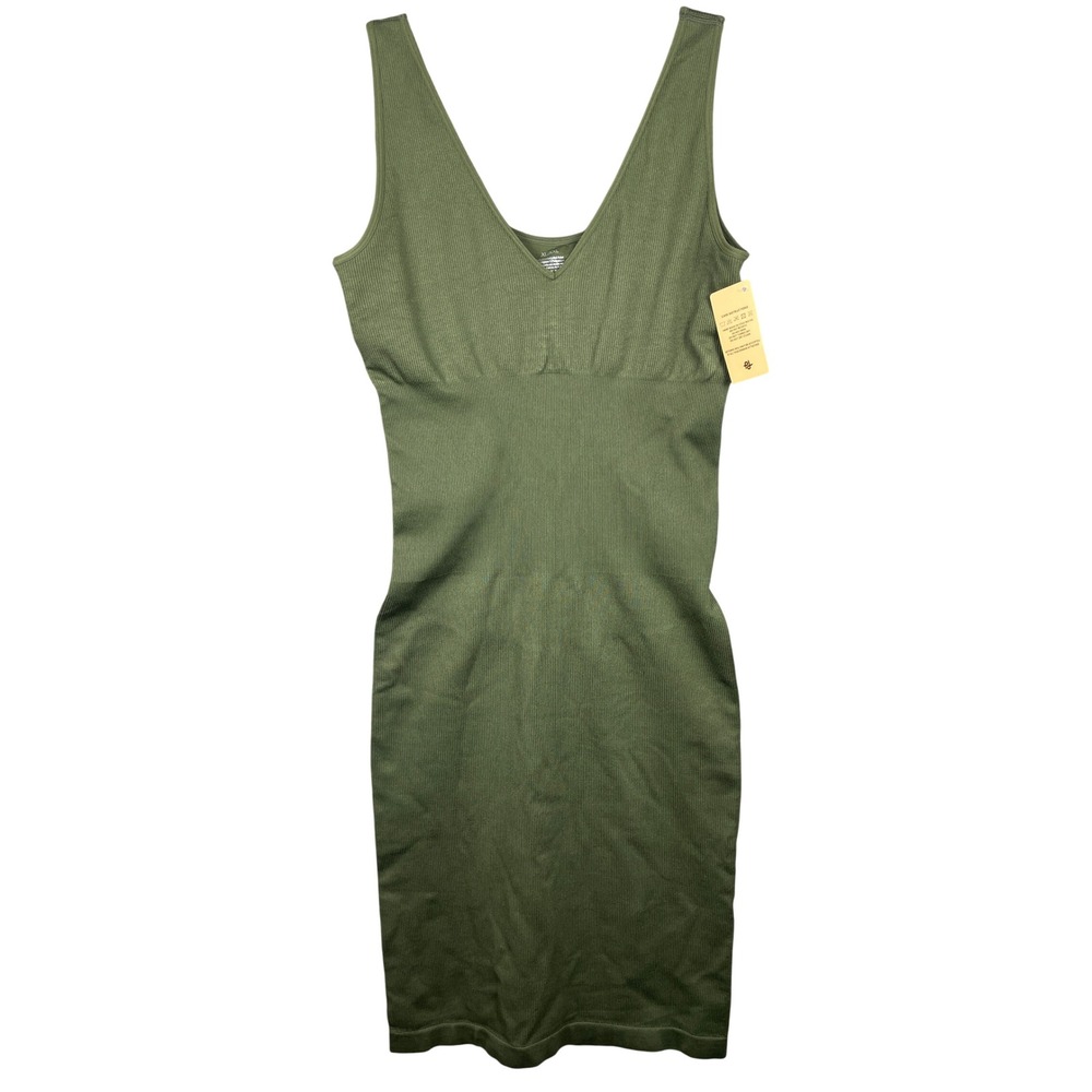 Popilush Shapewear Slip Dress Women XL/XXL Olive New Ribbed V-Neck Bodycon